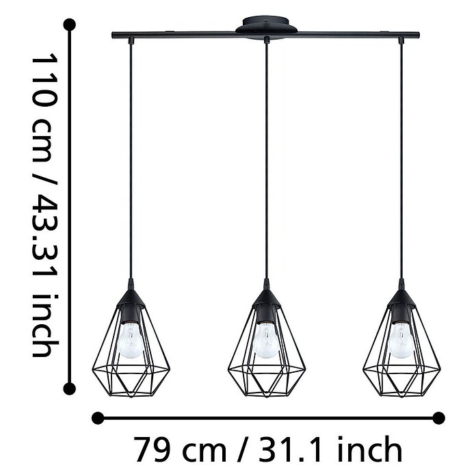 Eglo Tarbes Pendelleuchte (3 x 60 W, Schwarz, L x B x H: 79 x 17,5 x 110 cm)