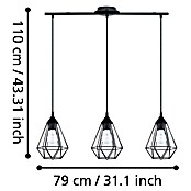 Eglo Tarbes Pendelleuchte (3 x 60 W, Schwarz, L x B x H: 79 x 17,5 x 110 cm)