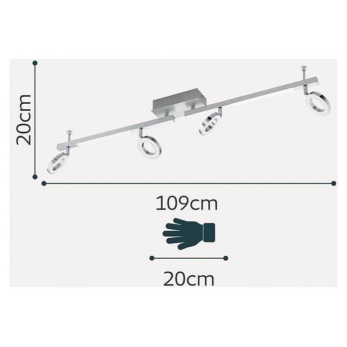 Eglo LED-Deckenstrahler Cardillio 1 (4 x 3,2 W, Chrom, L x B: 98,5 x 8,5 cm)