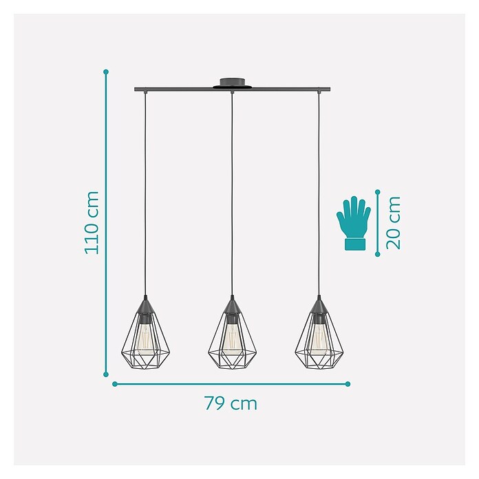 Eglo Tarbes Pendelleuchte (3 x 60 W, Schwarz, L x B x H: 79 x 17,5 x 110 cm)