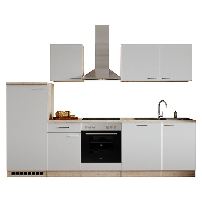 Respekta Küchenzeile KB280ENWPC (Breite: 280 cm, Mit Elektrogeräten, Weiß)