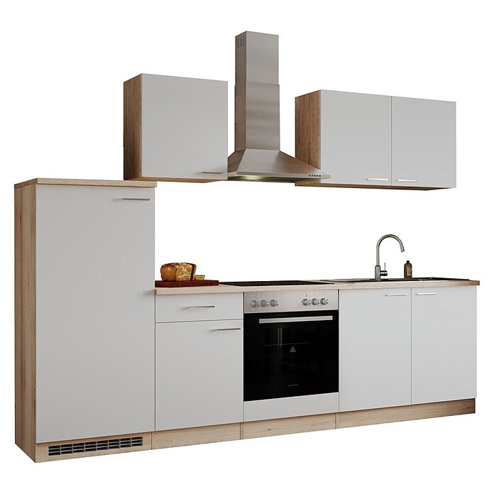 Respekta Küchenzeile KB270ENWPC (Breite: 270 cm, Mit Elektrogeräten, Weiß)