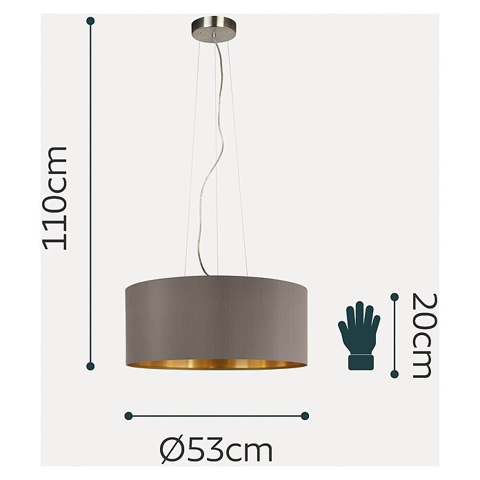 Eglo Maserlo Pendelleuchte rund (Cappuccino, Höhe: 110 cm, Max. Leistung: 180 W, E27, 3-flammig)