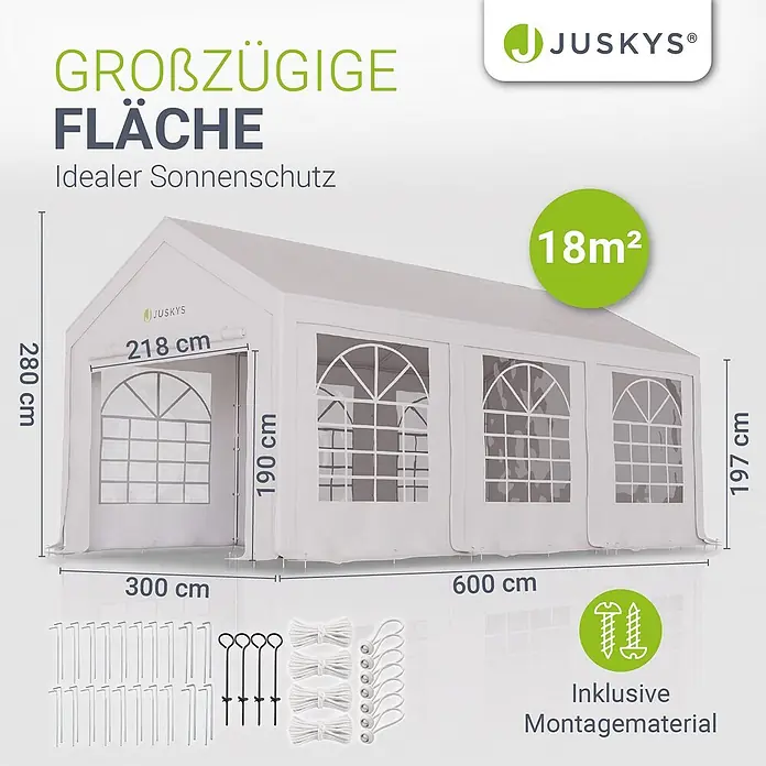 Juskys Partyzelt Gala - B x T: 300 x 600 cm, Farbe Dach: Weiß