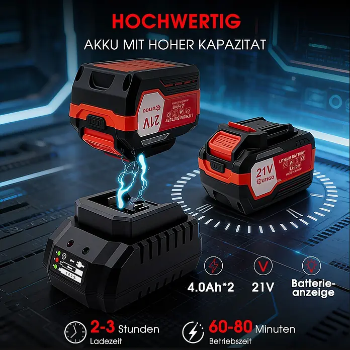 OUTIGO Akku-Kettensägen-Set - 21 V, 4,5 Ah, Anzahl Akkus: 2 Akkus, Schwertlänge: 30 cm