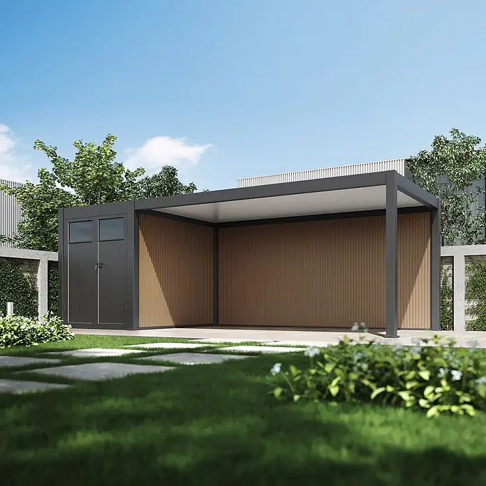 Weide Carport Autoüberdachung Aluminium mit Schuppen 3 x 7,2 M Anthrazit - Außenmaß inkl. Dachüberstand (B x T): 720 x 300 m, Einzelcarport, Anthrazit
