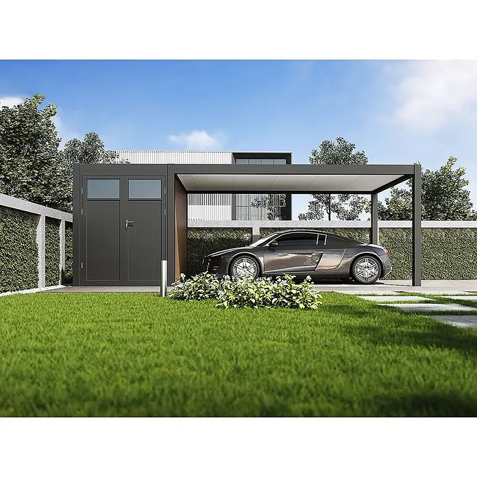 Weide Carport Autoüberdachung Aluminium mit Schuppen 3 x 7,2 M Anthrazit - Außenmaß inkl. Dachüberstand (B x T): 720 x 300 m, Einzelcarport, Anthrazit