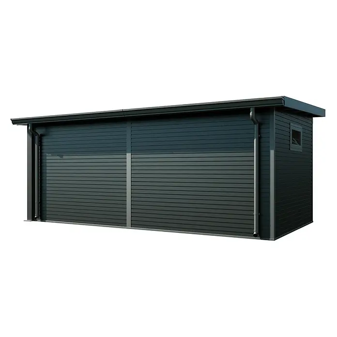 Linholm Gartenhaus Linia 5628 mit Anbaudach und Rückwand, inkl. Dachrinnen-Set, Anthrazit - Außenmaß inkl. Dachüberstand (B x T): 600 x 330 cm, Grau/Anthrazit