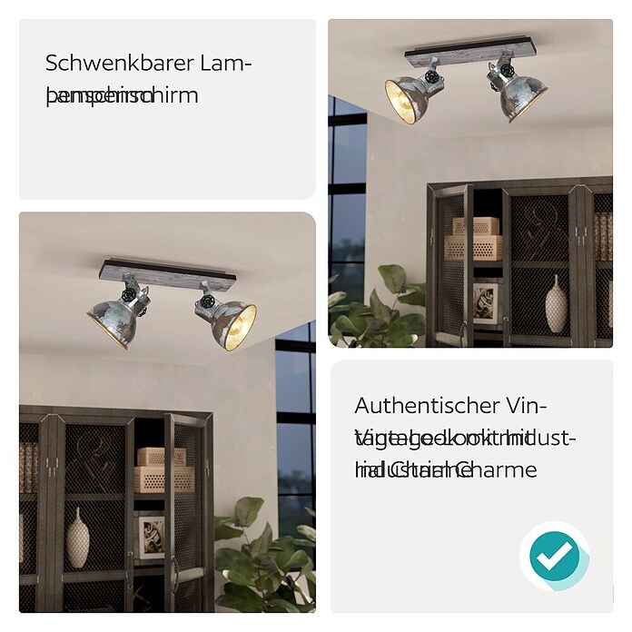 Eglo Barnstaple Deckenstrahler (2 x 40 W, Farbe: Braun-Patina, L x B: 47,5 x 9 cm)