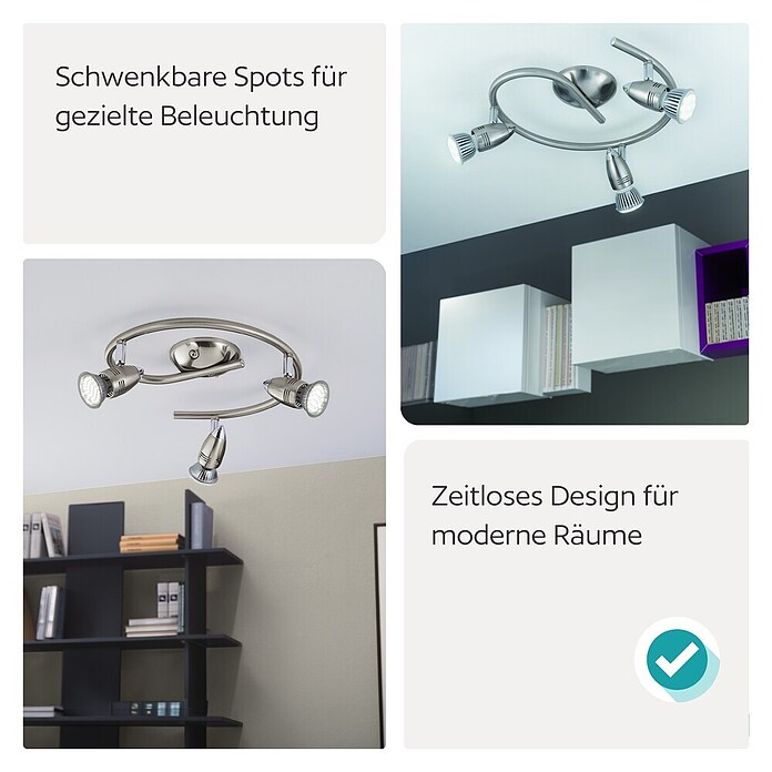 Eglo LED-Deckenstrahler MAGNUM-LED (9 W, L x B x H: 25,5 x 0 x 295 cm, Nickel-matt/Chrom, 3 Stk.) | BAUHAUS