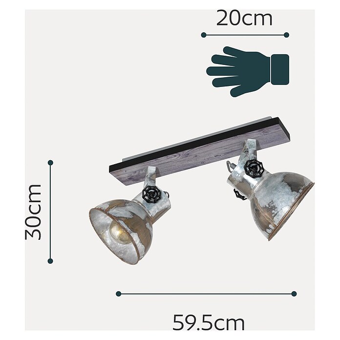 Eglo Barnstaple Deckenstrahler (2 x 40 W, Farbe: Braun-Patina, L x B: 47,5 x 9 cm)