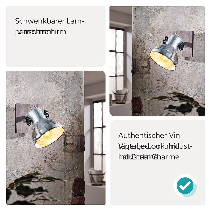 Eglo Barnstaple Wandstrahler (40 W, Farbe: Braun-Patina, L x B: 16 x 16 cm)