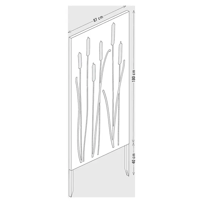 Palatino Space Vertical Sichtschutzelement Litore - 87 x 180 cm, Edelrost, Litore - Dekorativer Metall-Gartenzaun mit Schilf-Design, 87 cm breit, 220 cm Gesamthöhe (180 cm Paneel, 40 cm Spieße).