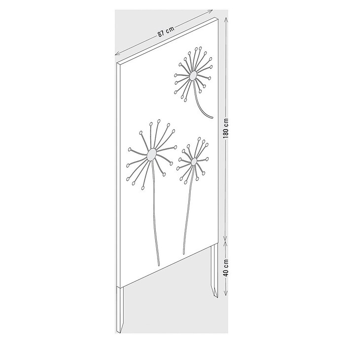 Palatino Space Vertical  Sichtschutzelement (87 x 180 cm, Cortenstahl, Motiv: Blüten, Edelrost)