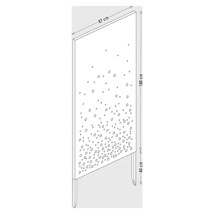 Palatino Space Vertical Sichtschutzelement Vapor - 87 x 180 cm, Edelrost, Vapor - Weiße perforierte Sichtschutzwand mit runden Löchern und 40 cm Erdspießen. Paneel: 87x180 cm.