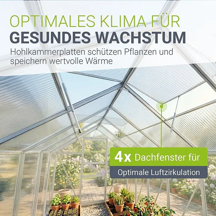 Juskys Gewächshaus Gewächshaus - 190 x 372 cm, Material Seitenwand: Kunststoff, 4 mm, Silber