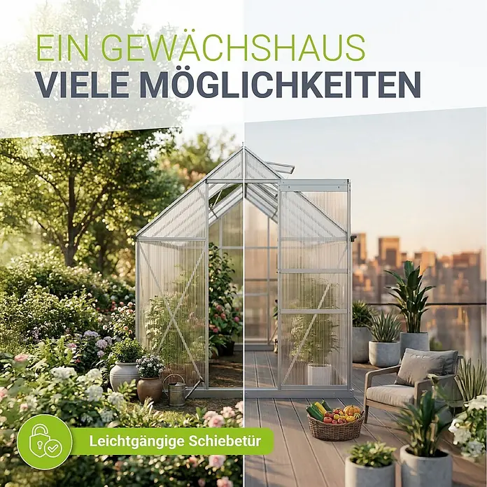 Juskys Gewächshaus Gewächshaus - 190 x 372 cm, Material Seitenwand: Kunststoff, 4 mm, Silber