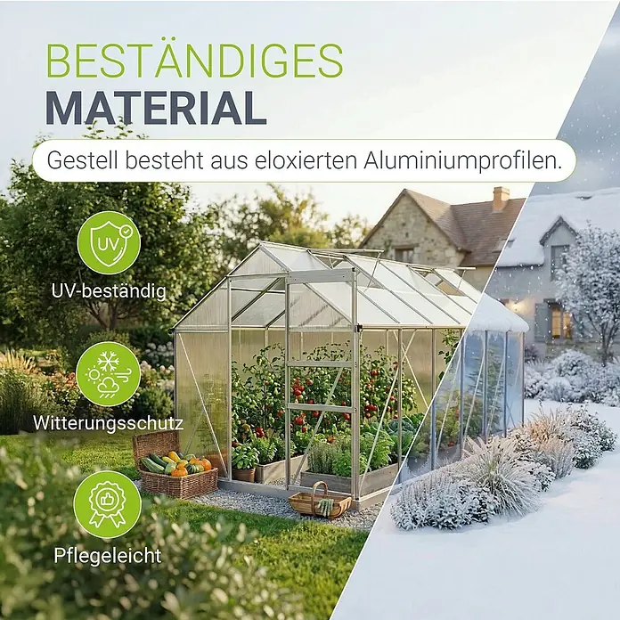 Juskys Gewächshaus Gewächshaus - 190 x 372 cm, Material Seitenwand: Kunststoff, 4 mm, Silber