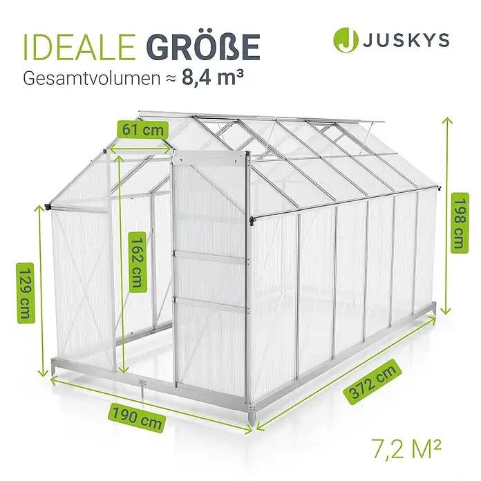 Juskys Gewächshaus Gewächshaus - 190 x 372 cm, Material Seitenwand: Kunststoff, 4 mm, Silber