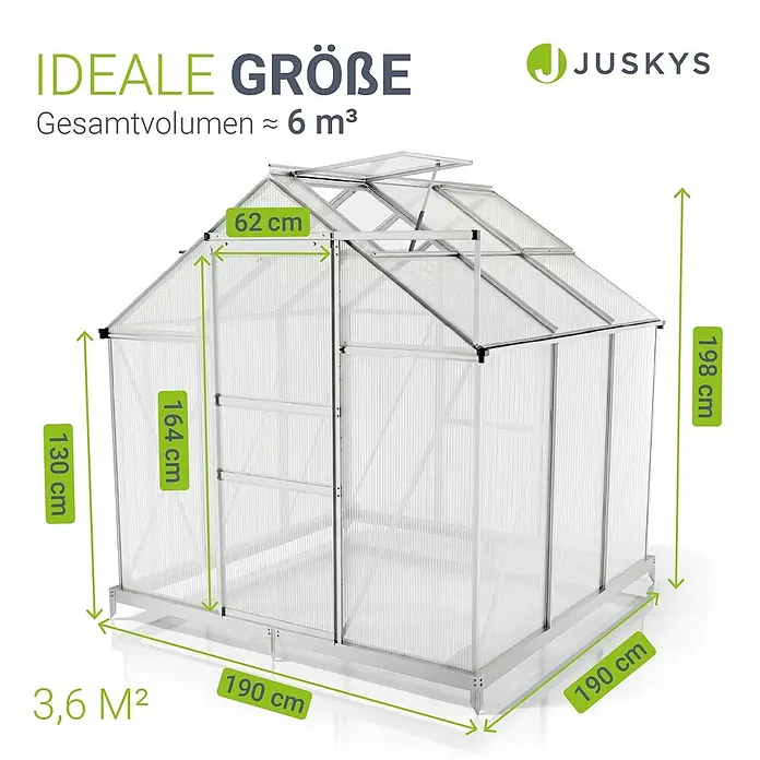 Juskys Gewächshaus Gewächshaus - 190 x 190 cm, Material Seitenwand: Kunststoff, 4 mm, Silber