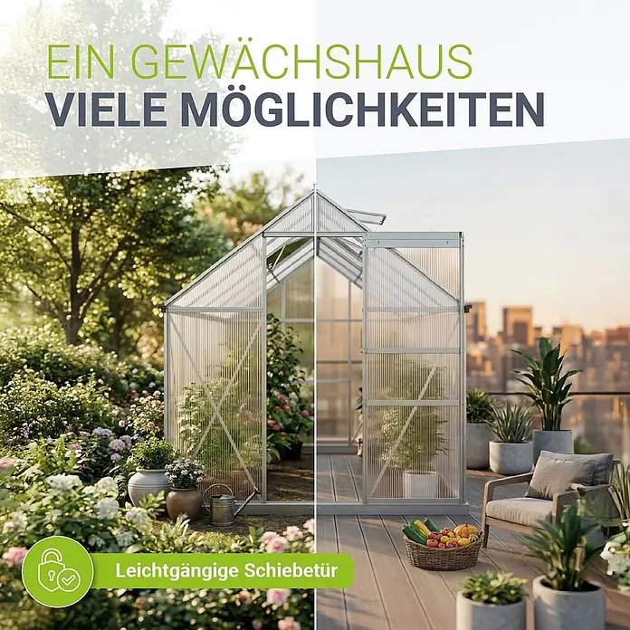 Juskys Gewächshaus Gewächshaus - 190 x 190 cm, Material Seitenwand: Kunststoff, 4 mm, Silber