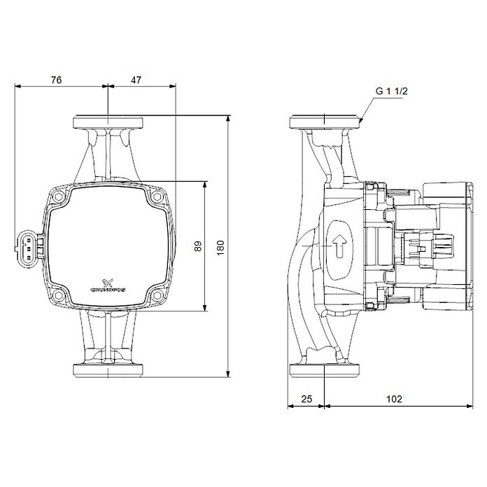 Grundfos Umwälzpumpe Alpha1 25-60 180 (Förderhöhe: 3,06 m, Max. Fördermenge: 2,28 m³/h) | BAUHAUS