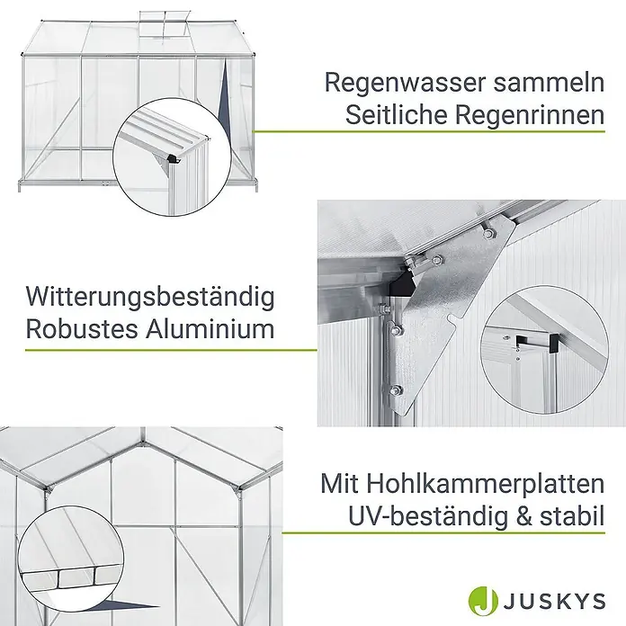 Juskys Gewächshaus Gewächshaus - 190 x 254 cm, Material Seitenwand: Kunststoff, 4 mm, Silber