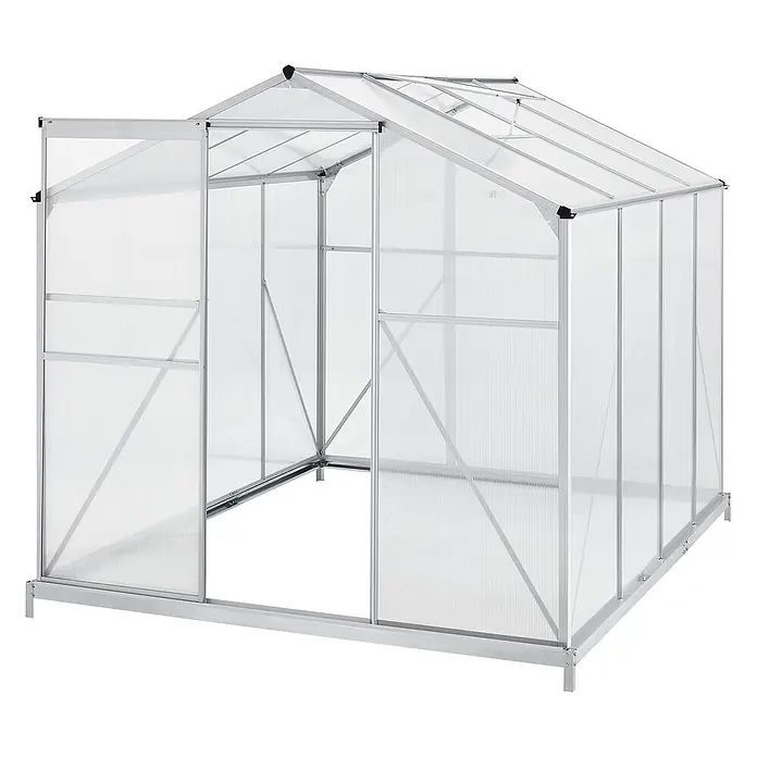 Juskys Gewächshaus Gewächshaus - 190 x 254 cm, Material Seitenwand: Kunststoff, 4 mm, Silber