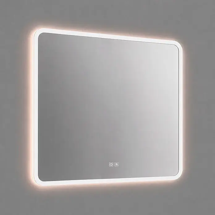 Espejo con luz LED Beth - 100 x 80 cm, Función antivaho, Cuadrado - Espejo rectangular retroiluminado con esquinas redondeadas y controles táctiles integrados.