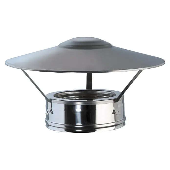 Practic Sombrerete pared doble - Diámetro: 200 mm, Inox - Sombrerete de chimenea de acero inoxidable con tapa cónica protectora y conexión de conducto cilíndrico.