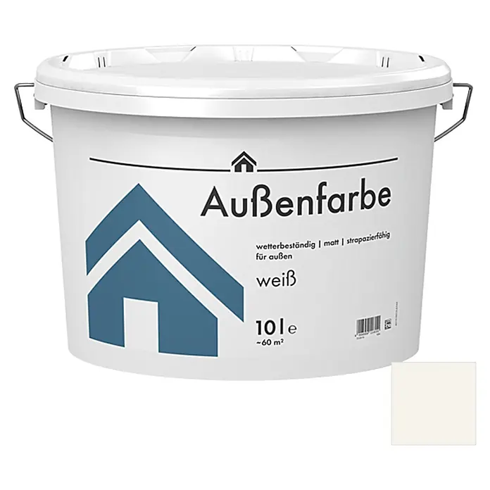 Dispersionsfassadenfarbe Außenfarbe - Weiß, 10 l - Eimer weiße Außenfarbe. Geeignet für den Außenbereich, wetterbeständig und strapazierfähig. Inhalt: 10 Liter, ausreichend für ca. 60 m².