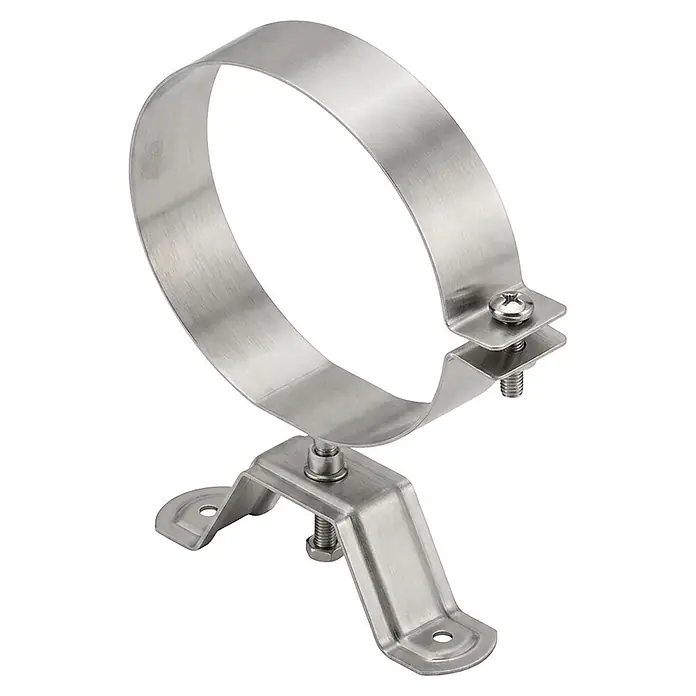 Practic Abrazadera de pared ajustable de pared simple - Diámetro: 130 mm, Acero inoxidable - Abrazadera de tubo de acero inoxidable cepillado con banda ajustable y soporte de pared plano.
