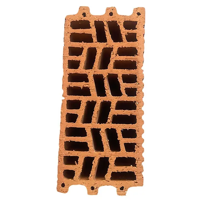BHS Zaragoza Bloque Termoarcilla - 30 x 19 x 14 cm, Naranja, Arcilla - Ladrillo hueco de terracota rojizo con múltiples perforaciones internas para aislamiento térmico y acústico en la construcción.