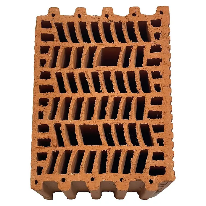 BHS Zaragoza Bloque Termoarcilla - 30 x 19 x 24 cm, Naranja, Arcilla - Ladrillo poroso de terracota rojo-marrón para aislamiento térmico, con cámaras de aire verticales.
