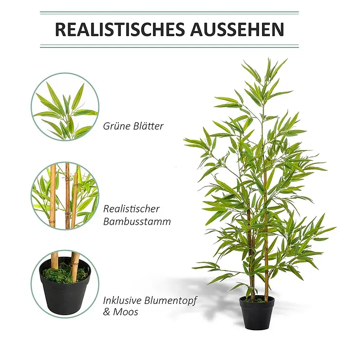 Outsunny Kunstpflanze Bambus - Höhe: 120 cm, Blütenfarbe: Grün, Kunststoff