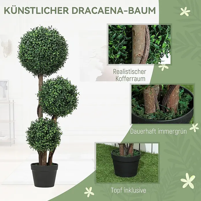 Homcom Kunstpflanze Elegantes Drei-Kugel-Design - 