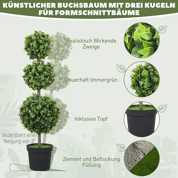Homcom Kunstpflanze Doppeltes Kugelbaum-Set - 