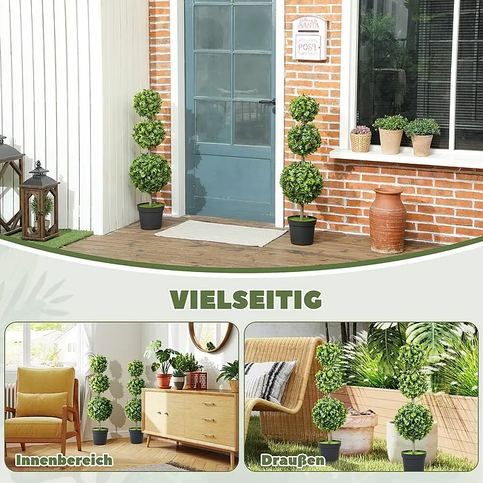 Homcom Kunstpflanze Doppeltes Kugelbaum-Set - 