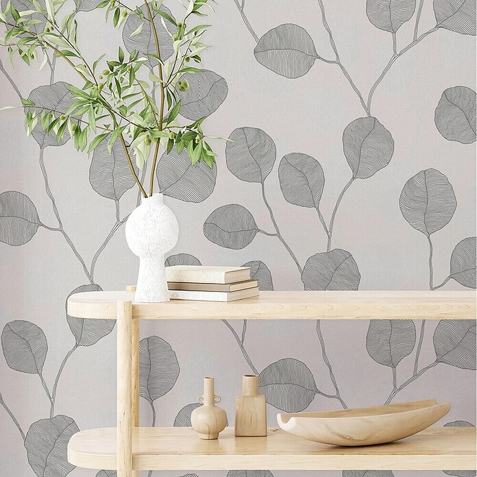 Marburg GZSZ Papel pintado de vinilo (Gris, Floral, 10 x 0,53 m) | BAUHAUS