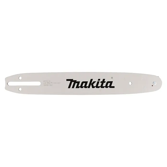 Makita Sägeschwert - Passend für: Kettensägen mit A041 Aufnahme - Makita silberne Kettensägenführungsschiene, 3/8" 1.1mm/0.043", 30cm lang, mit Logo und Befestigungslöchern.