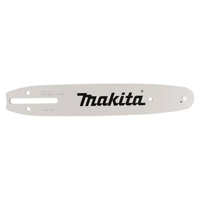 Makita Sägeschwert - Passend für: Kettensägen mit A041 Aufnahme - Helle Makita Kettensägenschiene aus Metall mit Logo, Modellinfo und Montagelöchern.
