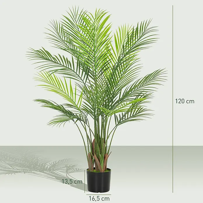 Homcom Kunstpflanze Lebensechtes Design -  - Künstliche grüne Palme in schwarzem Topf, 120 cm hoch. Topf: 13,5 cm Höhe, 16,5 cm Durchmesser.
