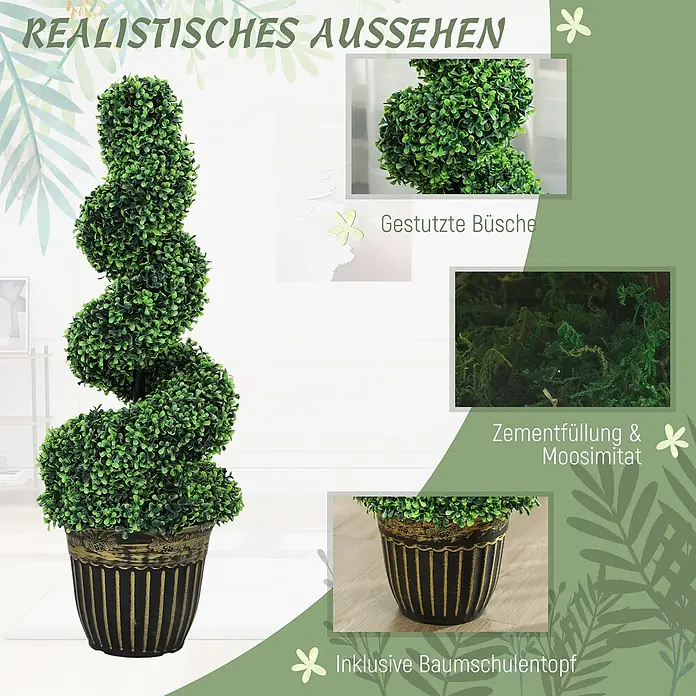 Homcom Kunstpflanze Set aus zwei künstlichen Buchsbäumen - 