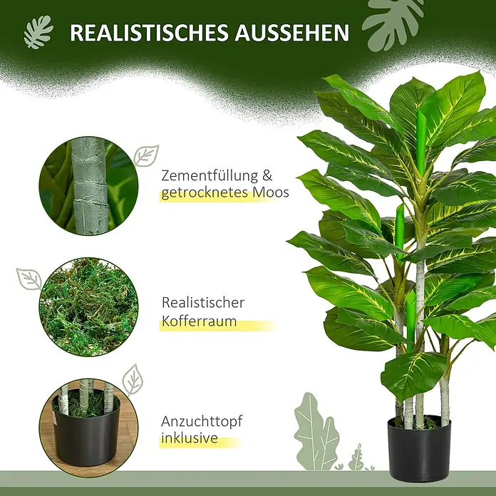 Homcom Kunstpflanze für jeden Raum - Höhe: 95 cm, Blütenfarbe: Grün, Sonstiges