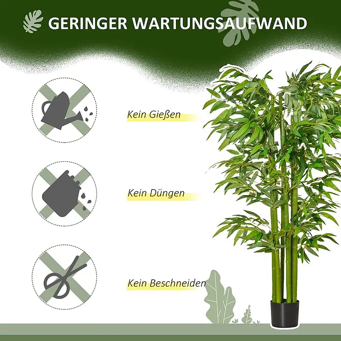 Homcom Kunstpflanze Hochwertigkeit, die strahlt -  - Künstlicher Bambus im schwarzen Topf. Geringer Wartungsaufwand: kein Gießen, Düngen, Beschneiden.