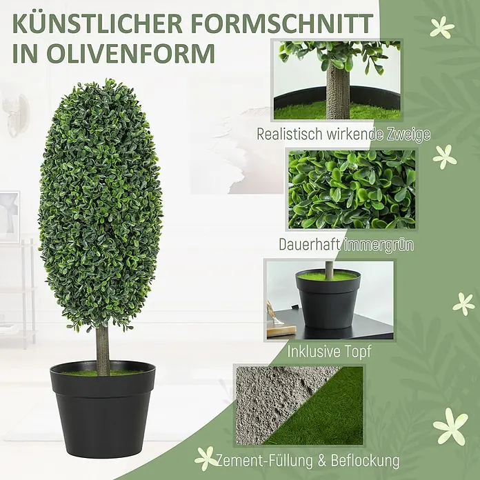 Homcom Kunstpflanze Lebensechte Details - Höhe: 60 cm, Blütenfarbe: Grün, Kunststoff