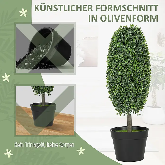 Homcom Kunstpflanze Lebensechte Details - Höhe: 60 cm, Blütenfarbe: Grün, Kunststoff
