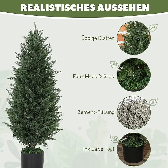 Homcom Kunstpflanze Lebensechtes Zypressedesign - Höhe: 90 cm, Blütenfarbe: Grün, Sonstiges