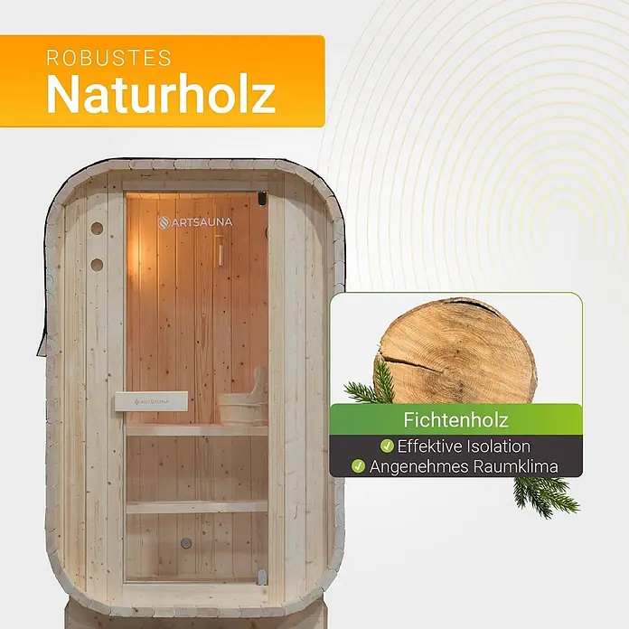 Artsauna Fasssauna Nolvik - Holz, L x B x H: 120 x 128 x 194 cm