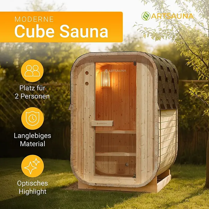 Artsauna Fasssauna Nolvik - Holz, L x B x H: 120 x 128 x 194 cm